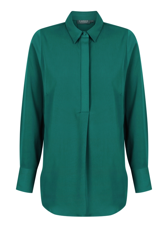 Quinn Long Sleeve Half Placket Luxe Twill Soft Shirt - Emerald