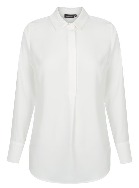 Quinn Long Sleeve Half Placket Luxe Twill Soft Shirt - Ivory