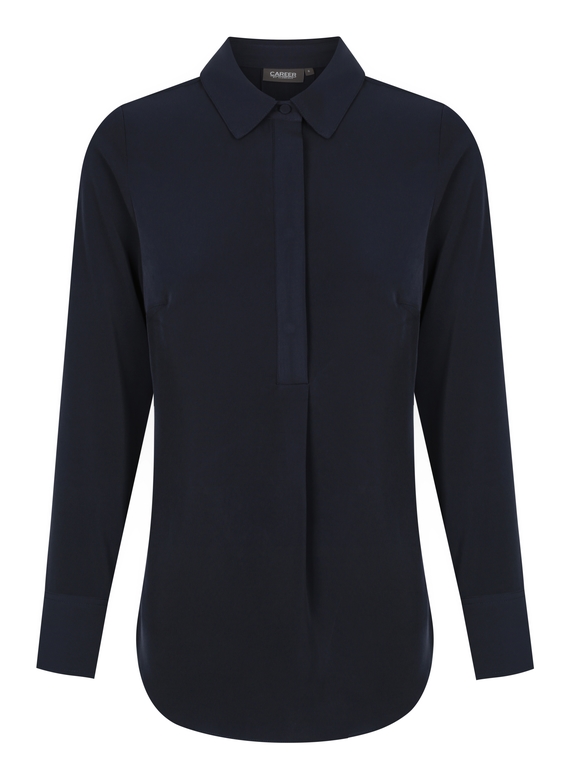 Quinn Long Sleeve Half Placket Luxe Twill Soft Shirt - Navy
