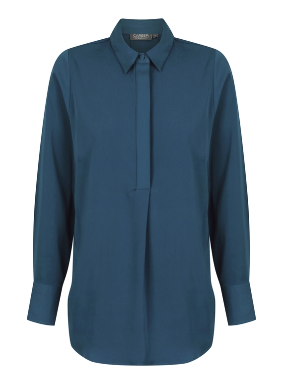 Quinn Long Sleeve Half Placket Luxe Twill Soft Shirt - Ocean