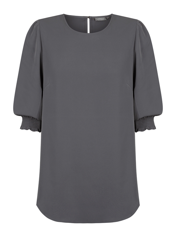 Lola 3/4 Sleeve Shirred Cuff Luxe Twill Top - Charcoal
