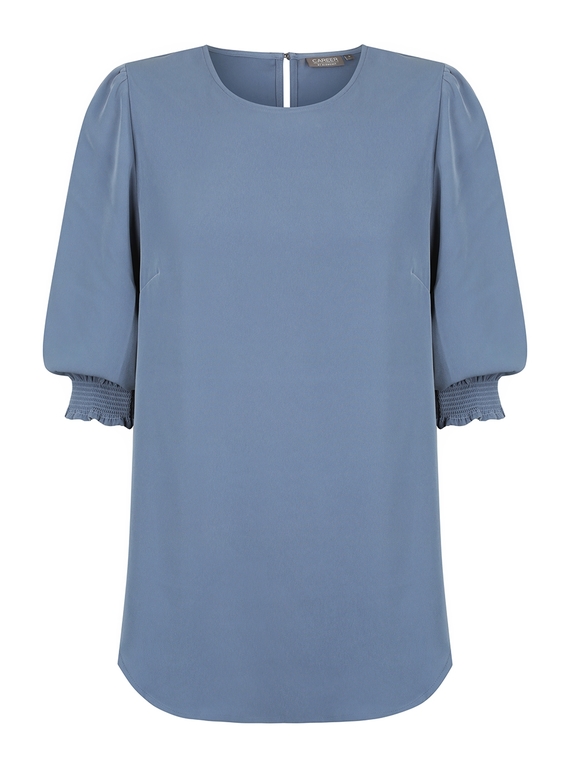 Lola 3/4 Sleeve Shirred Cuff Luxe Twill Top - Denim