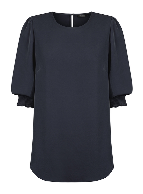 Lola 3/4 Sleeve Shirred Cuff Luxe Twill Top - Navy