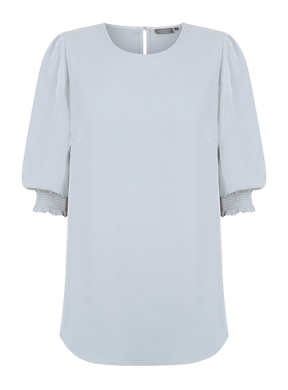 Lola 3/4 Sleeve Shirred Cuff Luxe Twill Top - Silver