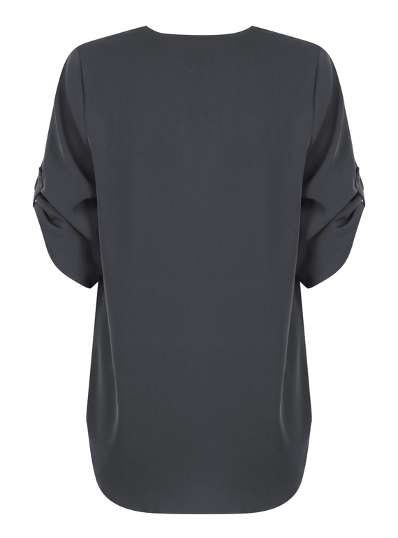 Reese V Neck Luxe Twill Top - Charcoal