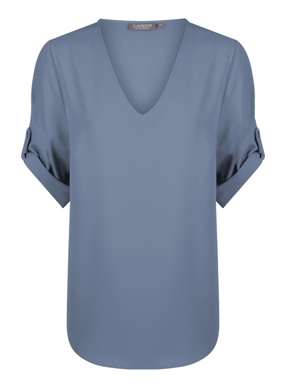 Reese V Neck Luxe Twill Top - Denim