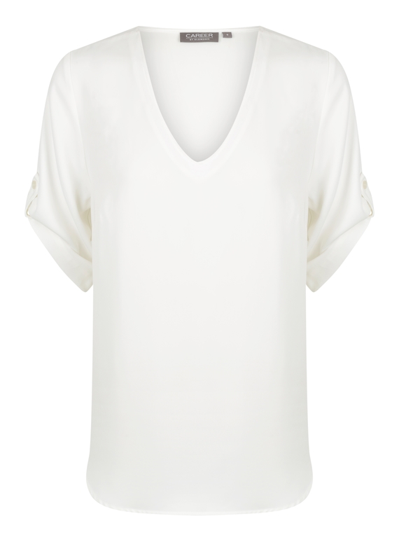 Reese V Neck Luxe Twill Top - Ivory