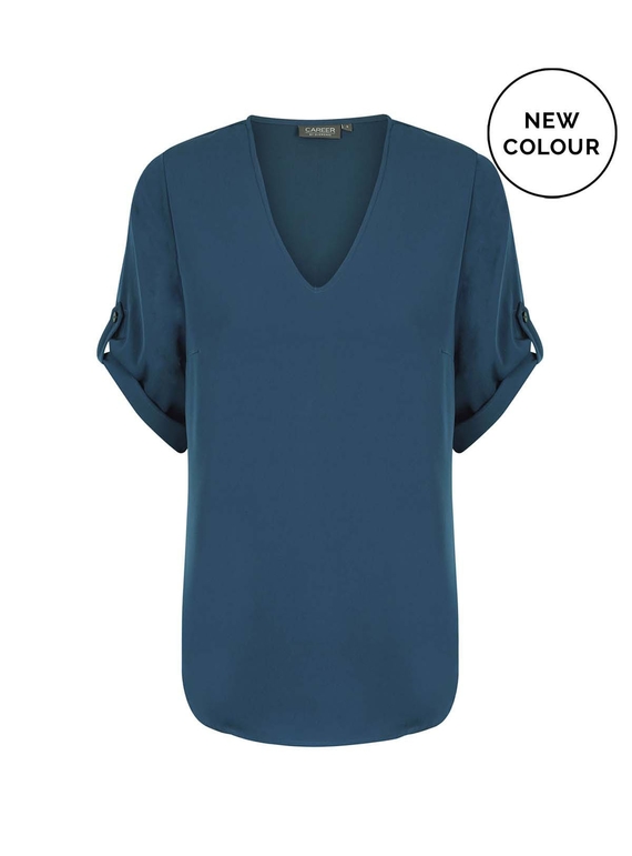 Reese V Neck Luxe Twill Top - Ocean