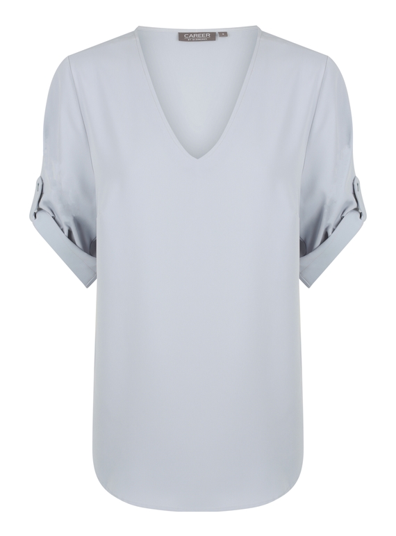 Reese V Neck Luxe Twill Top - Siver