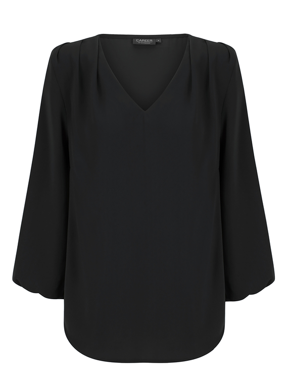 Cali V Neck Popover Recycled Poly Top - Women - Black