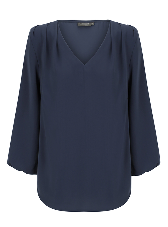 Cali V Neck Popover Recycled Poly Top - Women - Navy