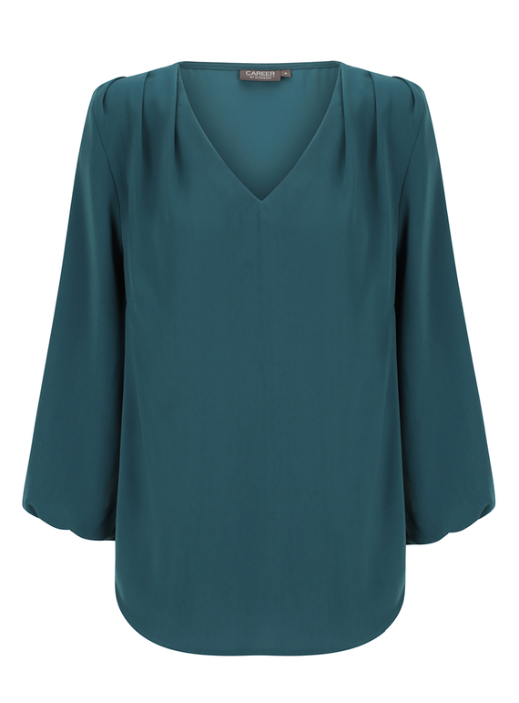 Cali V Neck Popover Recycled Poly Top - Women - Peacock