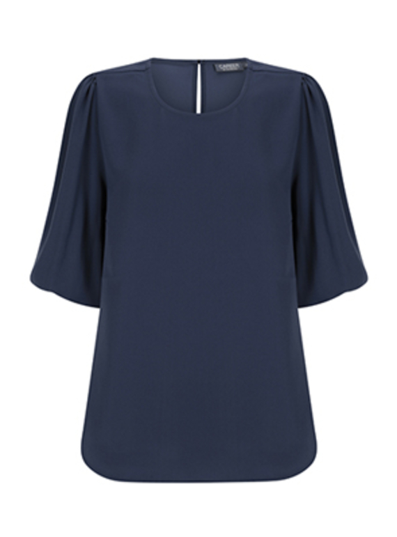 Poppy Puff Sleeve Recycled Poly Top - Women - Navy