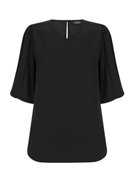Poppy Puff Sleeve Recycled Poly Top - Women - Black