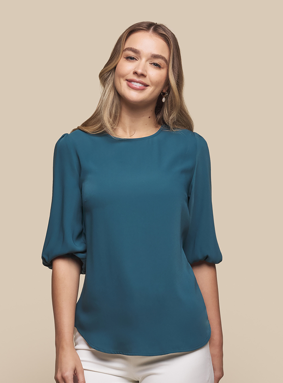 Poppy Puff Sleeve Recycled Poly Top - Women