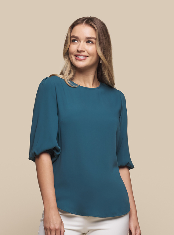 Poppy Puff Sleeve Recycled Poly Top - Women