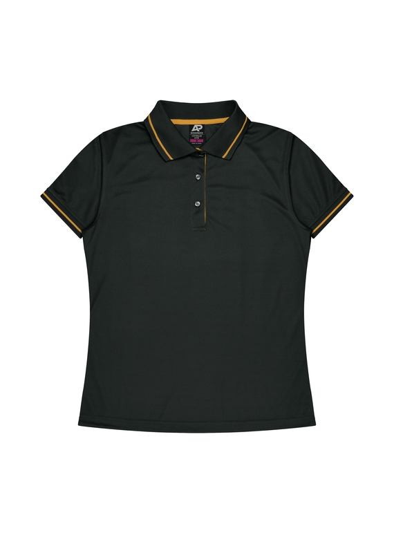 Cottesloe Polo Shirt - Women - Polyester, New mesh knit - Black/Gold