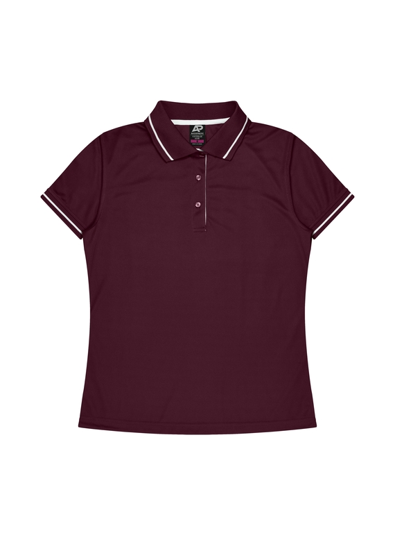 Cottesloe Polo Shirt - Women - Polyester, New mesh knit - Maroon/White