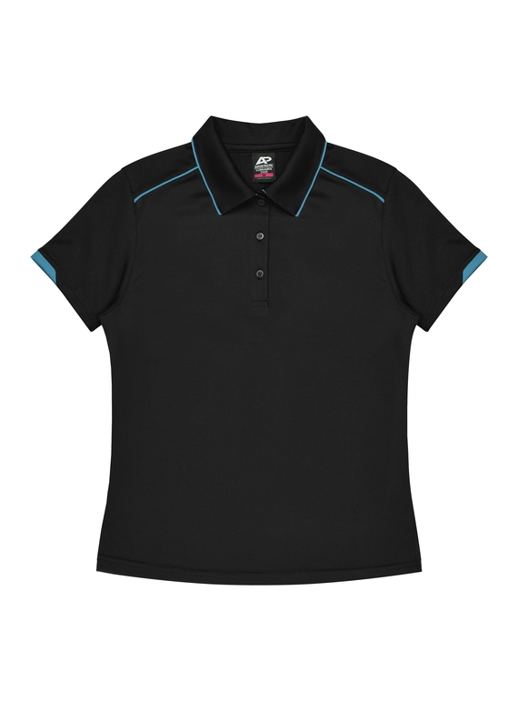Currumbin Polo Shirt - Women - Polyester Mini Waffle knit - Black/Cyan