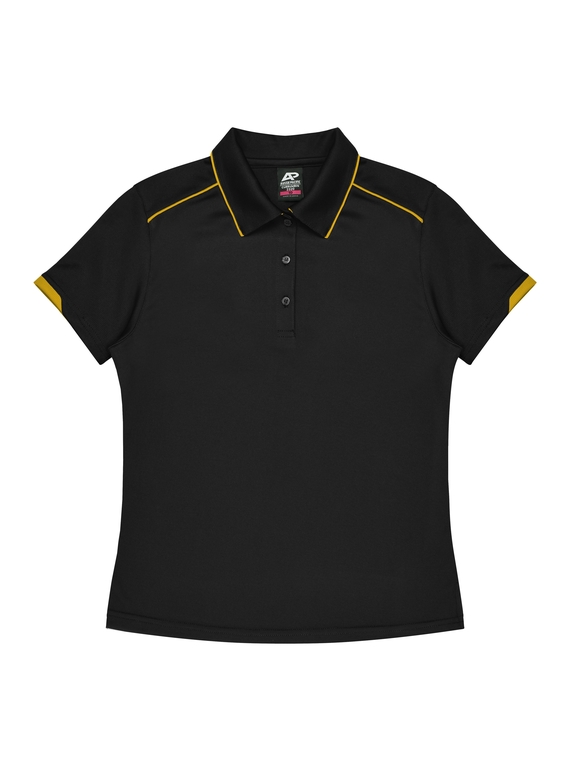 Currumbin Polo Shirt - Women - Polyester Mini Waffle knit - Black/Gold