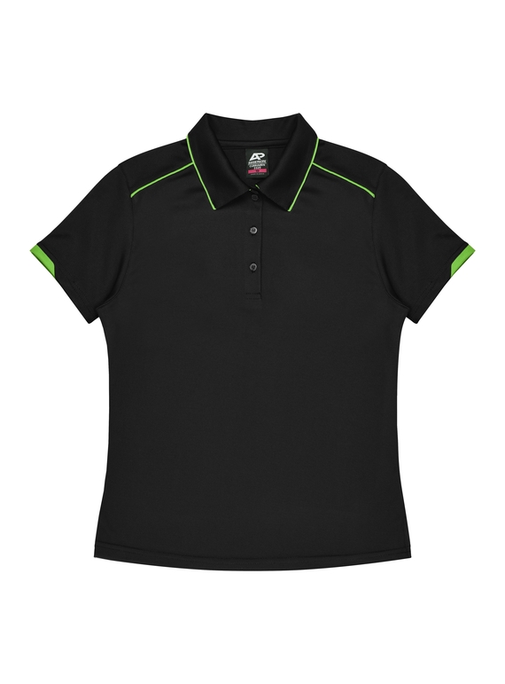 Currumbin Polo Shirt - Women - Polyester Mini Waffle knit - Black/Kawa Green