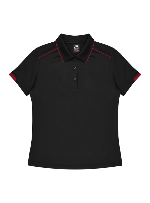 Currumbin Polo Shirt - Women - Polyester Mini Waffle knit - Black/Red