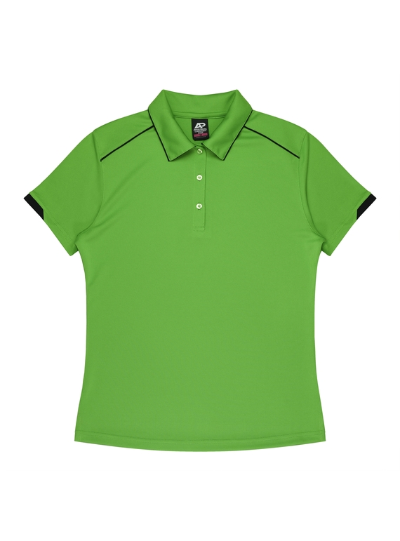Currumbin Polo Shirt - Women - Polyester Mini Waffle knit - Kawa Green/Black