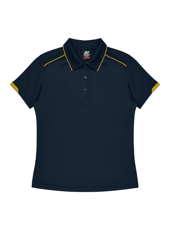 Currumbin Polo Shirt - Women - Polyester Mini Waffle knit - Navy/Gold