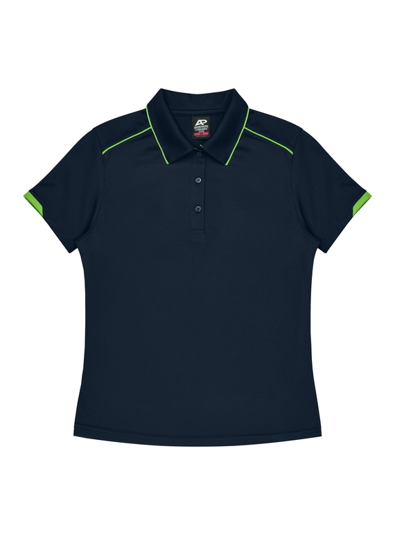 Currumbin Polo Shirt - Women - Polyester Mini Waffle knit - Navy/Kawa Green