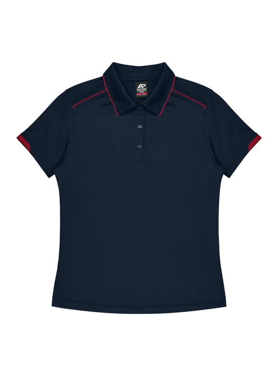 Currumbin Polo Shirt - Women - Polyester Mini Waffle knit - Navy/Red
