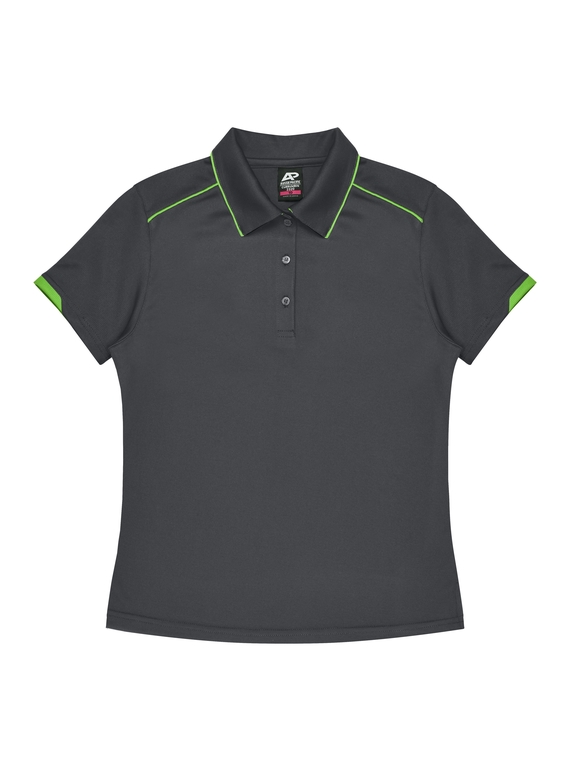 Currumbin Polo Shirt - Women - Polyester Mini Waffle knit - Slate/Hi Viz Green