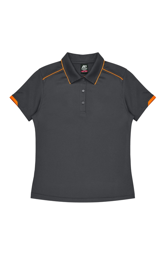 Currumbin Polo Shirt - Women - Polyester Mini Waffle knit - Slate/Hi Viz Orange