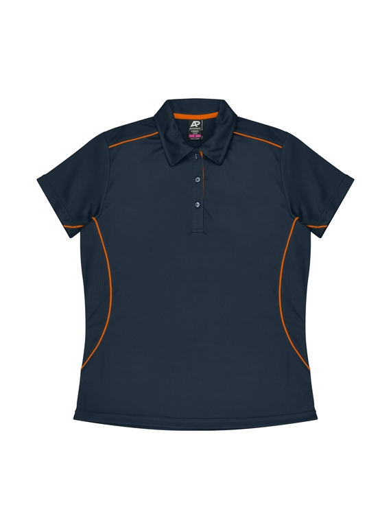 Kuranda Polo Shirt - Women - Polyester, New mesh knit - Navy/Fluoro Orange
