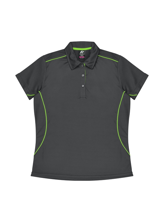 Kuranda Polo Shirt - Women - Polyester, New mesh knit - Slate/Fluoro Green 