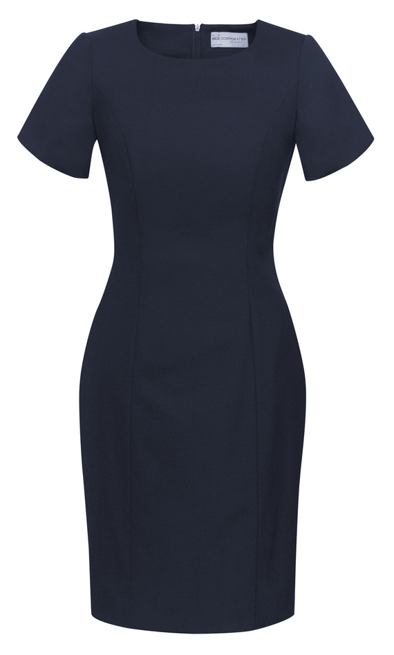 Woolstretch Short Sleeve Shift Dress - Women - Navy