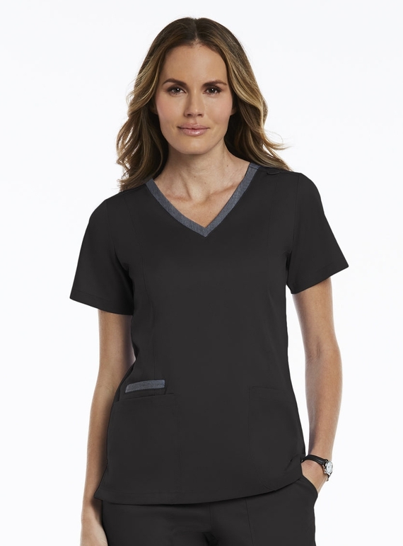 Matrix Contrast Double V-Neck Scrub Top - Women - Black