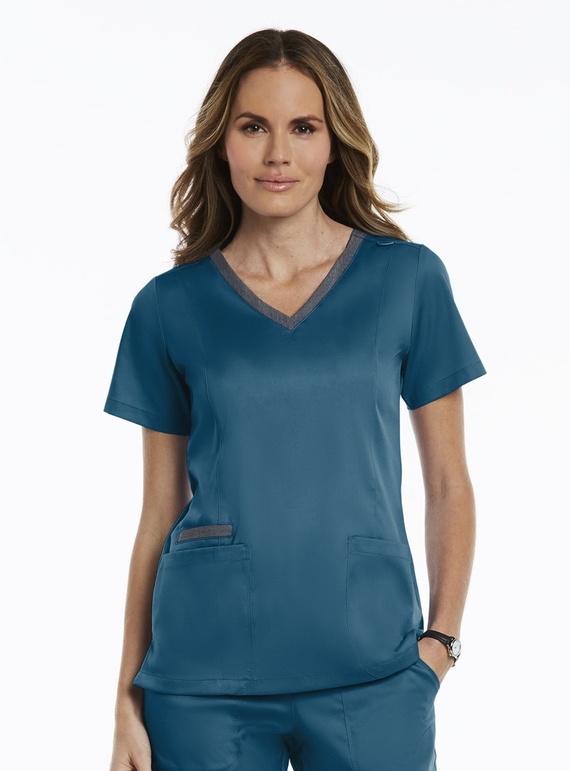 Matrix Contrast Double V-Neck Scrub Top - Women