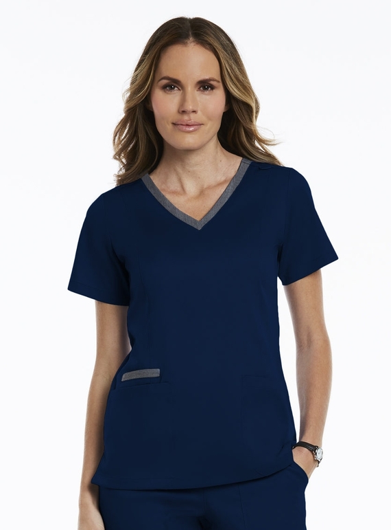 Matrix Contrast Double V-Neck Scrub Top - Women - Navy