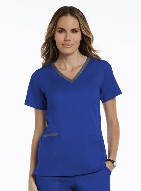 Matrix Contrast Double V-Neck Scrub Top - Women - Royal Blue