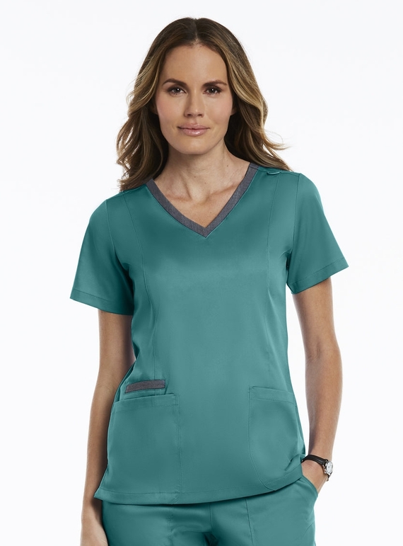 Matrix Contrast Double V-Neck Scrub Top - Women - Teal