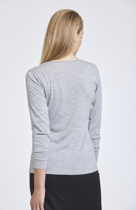 Grey Merino Long Sleeve Scoop Neck Top