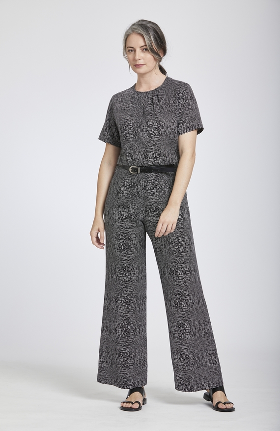 Speckle Print Collarless Top with Gathered Neckline - Match with BS3635 Trousers
