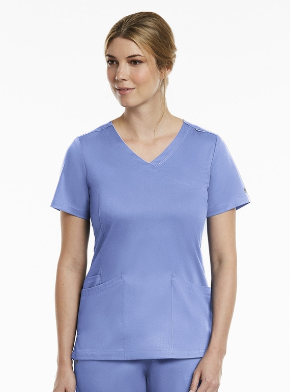 Matrix Curved Mock Wrap Scrub Top - Women - Ceil Blue