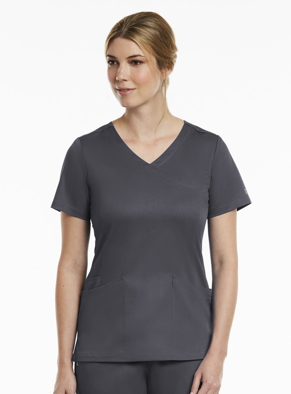 Matrix Curved Mock Wrap Scrub Top - Women - Pewter