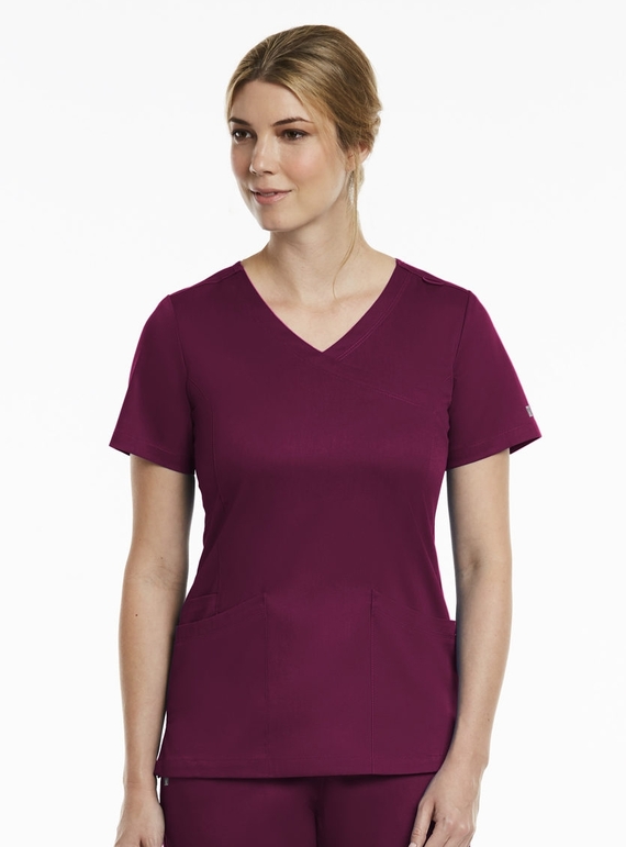 Matrix Curved Mock Wrap Scrub Top - Women - Wine