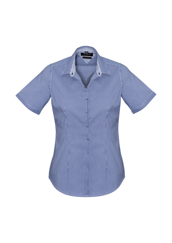Newport Short Sleeve Mini-Check Shirt - Women - French Navy