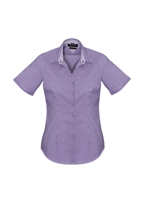 Newport Short Sleeve Mini-Check Shirt - Women - Purple Reign
