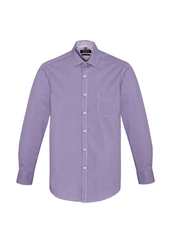 Newport Long Sleeve Mini-Check Shirt - Men - Purple Reign