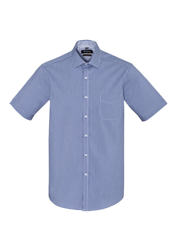 Newport Short Sleeve Mini-Check Shirt - Men - French Navy