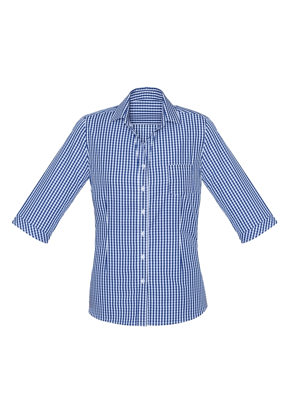 Springfield 100% Cotton 3/4 Sleeve Check Shirt - Women - French Navy